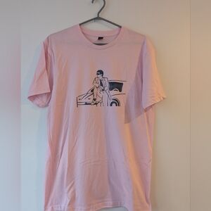 The Office Dwight's Car Print Tee-Shirt In Size Medium. Dark Blue On Pink.